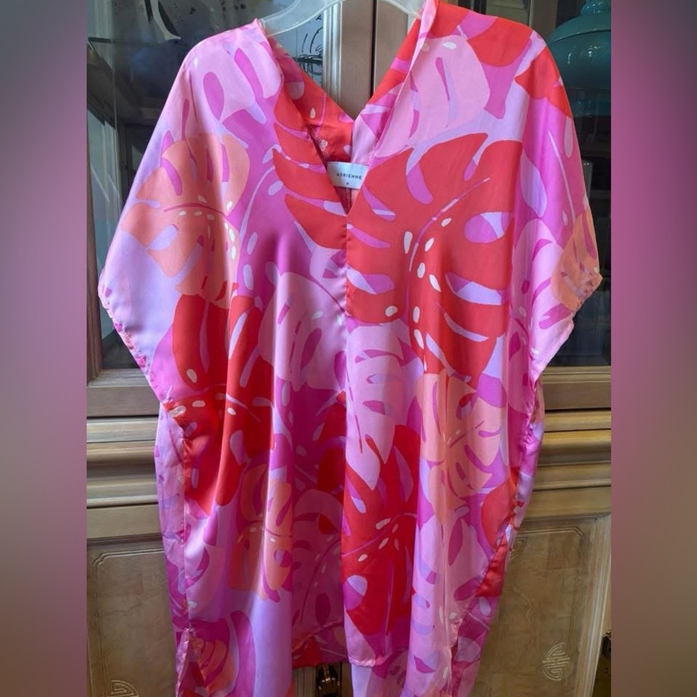 Adrienne  Vibrant Pink and Red satin  v neck
